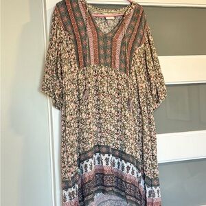 Knox Rose Floral Boho Mini Dress - Green and Pink